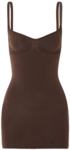 Fitted Seamless Shapewear Tops, Brown Fitted Camisole, Fitted Brown Camisole, Brown Fitted Tops With Built-in Bra, Brown Fitted Top With Spaghetti Straps, Brown Fitted Spaghetti Strap Top, Brown Stretch Sleeveless Camisole, Fitted Solid Camisole With Medium Bust Support, Seamless Shaping Tops