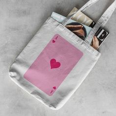 Ace Card Tote Bag / Ace of Heart Print / Cotton Tote Bag / Canvas Tote Bag / Aesthetic Tote Bag / Shopping Bag / Art Bag / Eco Friendly Bag - Etsy Colombia Everyday Rectangular Shoulder Bag For Valentine's Day, Rectangular Bags For Daily Use On Valentine's Day, Desain Tote Bag Aesthetic, Pink Shoulder Bag With Card Slots For Gifts, Rectangular Bags With Card Slots For Valentine's Day, Valentine's Day Rectangular Shoulder Bag, Aesthetic Totebag Picture, Shopping Bag Art, Valentine's Day Gift Tote Bag