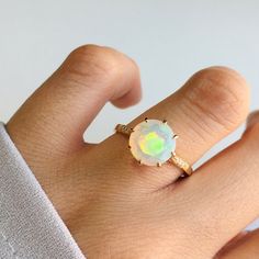 Ethiopian Welo Opal 14K Solid Gold Moissanite Diamond | Etsy Heirloom Style Round Birthstone Jewelry, Heirloom Style Birthstone Jewelry, Gold Opal Ring With Prong Setting As Gift, 14k Gold Round Halo Ring For Promise, Diamond White Emerald Ring With Round Cut, Gold Round Cut Opal Ring, Cubic Zirconia Emerald Ring With Diamond Cut, Dazzling 14k Gold Solitaire Jewelry, Sterling Silver Yellow Gold Crystal Ring