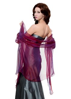 100% silk stole wrap with sleeves made with finest iridescent chiffon of fuchsia - purple color. Great accessories for elegant evening dress ------------------------------------------------------------ Please measure your arms and bust before to order: Fits sizes S - XL BUST: 32 - 40 inches / 83-102 cm UPPER ARMS: 11-13 inches / 28 - 33 cm WRISTS: 8 - 10 inches / 20 - 25 cm ----------------------------------------------------------- NB:The sleeves of this stole are made just to hold this wrap on Wedding Shawls, Elegant Evening Dress, Silk Stoles, Magenta Purple, Wedding Shawl, Wrap Shawl, Evening Dresses Elegant, Natural Silk, Fashion Studio