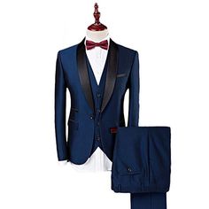 Navy Blue Formal Wedding Groomsmen Tuxedos Three Piece Shawl Lapel Custom Made Business Men Suits (Jacket + Pants + Vest ) on Storenvy Groom Tuxedo Blue, Groomsmen Tuxedos, Button Shawl, Viking Wedding, Suits Men Business, Fashion Formal, Blue Shawl, Wedding Suits Groom, Groom Tuxedo