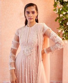 Anarkali Georgette, Anarkali With Dupatta, Ridhi Mehra, Pink Anarkali, Net Embroidery, Embroidered Anarkali, Georgette Dupatta, Desi Clothes, Indian Gowns Dresses