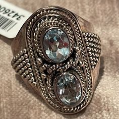 Beautiful Sky Blue Topaz Ring Set In Sterling Silver 3 Karats Of Sky Blue Heavy Silver With Very Nice Size Stones. Brand New. Sky Blue Topaz Ring, Bali Jewelry, Bali Silver, Vintage Sterling Silver Rings, Sterling Silver Rings Bands, 925 Ring, Sky Blue Topaz, Blue Quartz, Silver Band Ring