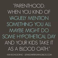 a quote that reads,'parenthood when you kind of vaggly mention something you