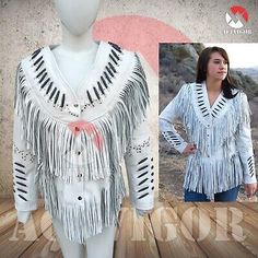 Top Rated Women's White Soft Leather Fringed Jacket/Festival Jacket/Tassel Western Jacket, Womens Clothing Fringed Jacket, Festival Jacket, Fringe Leather Jacket, Western Jacket, Fringe Jacket, Leather Fringe, Top Rated, Vest Jacket, Soft Leather