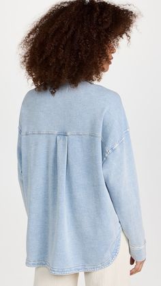 Z Supply All Day Knit Denim Jacket | Shopbop Cotton Denim Jacket With Frayed Hem, Casual Denim Tops For Layering, Long Sleeve Cotton Denim Jacket With Frayed Hem, Winter Cotton Tops With Frayed Hem, Relaxed Fit Cotton Denim Top For Fall, Oversized Cotton Denim Jacket With Frayed Hem, Relaxed Fit Long Sleeve Denim Jacket For Casual Gatherings, Spring Cotton Collared Sweatshirt, Relaxed Fit Denim Jacket For Casual Gatherings