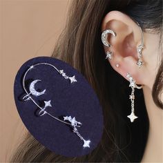 Star Cartilage Earring, Ear Wrap Earrings, Bridesmaid Earring, Ear Cuff Earrings, The Moon And Stars, Wrap Earrings, Climber Earrings