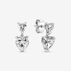 Pandora Earrings Studs, Pandora Earrings, Jewellery Uk, Double Heart, Delicate Earrings, Sterling Silver Earrings Studs, Pandora Jewelry, Heart Earrings