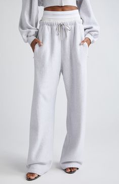 Alexander Wang Logo Elastic Waist Wide Leg Cotton Sweatpants | Nordstrom Cotton Sweatpants, Off Duty, Alexander Wang, Drawstring Waist, Side Zip, Heather Grey, To Look, Zip Pockets, Designer Clothing