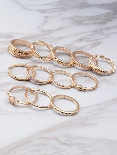 Sku CY-!18812 Material Alloy Occasion Casual Type Rings Accessories Color GOLD Size FREE SIZE Size chart: Please consult the size chart we provide for this item's measurements to help you decide which size to buy. Gold Stacking Ring, Stackable Ring Sets, Rings Accessories, Stacking Ring Set, Silver Ring Set, Unique Wedding Bands, Gold Ring Sets, Gold Ring Stack, Ladies Diamond Rings