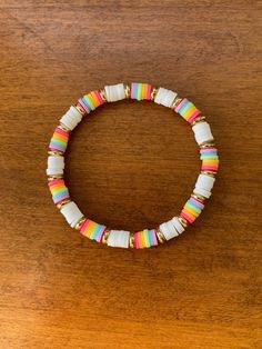 bracelet size is about 6.75 inches :) Clay Bead Shell Bracelet, Rainbow Heishi Bracelet, Bracelets Inspo Clay Beads, Clay Was Bracelet Ideas, Bracelet Ideas For Small Business, Bread Bracelet Ideas, Preppy Clay Bead Bracelets Ideas Aesthetic, Clay Bracelet Idea, Clay Beads Ideas Aesthetic Preppy