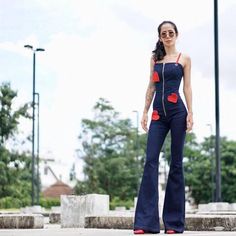 Women's Sexy Summer Jeans Denim Jumpsuit/Romper with Red | Etsy High Waisted Bell Bottoms, Womens Summer Jumpsuits, 70s Vintage Fashion, Edwin Jeans, Classic Corvette, Womens Jumpsuits, Summer Jeans, Modieuze Outfits, Bell Bottom Pants