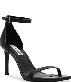 From Steve Madden&#x2C; the Piked Leather Ankle Strap Dress Sandals feature:leather upperAnkle strap with adjustable buckle closureSynthetic liningSynthetic outsoleApprox. 3.5" heel heightImported. Fitted Ankle Strap Sandals For Date Night, Chic Ankle Strap Sandals With Buckle, Leather Open Toe Heels With Single Strap, Sleek Leather Heels With Strap, Sleek Leather Strap Heels, Leather High Heel Sandals With Single Strap, Leather Heels With Single Strap, Leather Heels With Ankle Strap, Sleek Single Strap Leather Heels