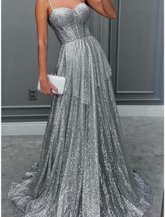 A-Line Evening Gown Elegant Dress Formal Sweep / Brush Train Sleeveless Spaghetti Strap Sequined with Glitter Pleats Gown Elegant, Dresses Formal Elegant, Evening Gowns Elegant, Dress Formal, Elegant Dress, Cocktail Dress Party, Guest Dresses, Special Occasion Dresses, Evening Gown