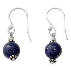 Lapis lazuli is mesmerizing in petite earrings that focus all attention on the gemstone. From Narayani these sterling silver dangles whisper discreetly of ancient Mughal splendor. Sterling Silver Jewelry With Round Beads And Ear Wire, Spiritual Round Hypoallergenic Earrings, Spiritual Hypoallergenic Round Earrings, Hypoallergenic Round Spiritual Earrings, Silver Lapis Lazuli Gemstone Earrings, Spiritual Sterling Silver Jewelry With Matching Earrings, Silver Lapis Lazuli Dangle Earrings, Silver Lapis Lazuli Drop Earrings, Round Lapis Lazuli Gemstone Earrings