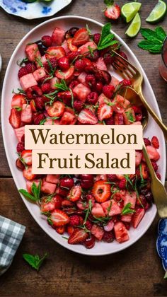 a plate with strawberries and watermelon on it