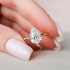 2.0CT Pear Hidden Halo Moissanite Diamond Solitaire Engagement Ring Moissanite Engagement Ring Solitaire, Solid Gold Band, Types Of Diamonds, Halo Style, Halo Setting, Local Jewelry, Hidden Halo, Diamond Solitaire Engagement Ring, Engagement Ring Wedding Band