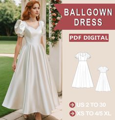 Digital sewing pattern for ballgown dress. ➡️This pattern comes with an illustrated sewing guide with step-by-step instructions, making it super easy to make your own garment. If you're looking for a beginner-friendly project that will take 2 hours to make, then this is perfect for you! ➡️ US Sizes: 2, 4, 6, 8, 10, 12, 14, 16, 18, 20, 22, 24, 26, 28, 30 ➡️ Standard sizes: XS, S, M, L, XL, 2XL, 3XL, 4XL/5XL ➡️ These templates are suitable for A4, A0 and US Letter size paper. ➡️ Once your payment Prom Dress Sewing Pattern, Prom Dress Sewing, Ball Gown Pattern, Pattern Prom Dress, Prom Dress Sewing Patterns, Evening Gown Pattern, Ballgown Dress, Prom Dress Pattern, Anniversary Dress