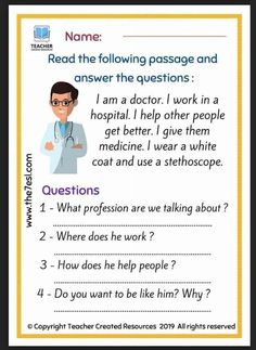 a doctor's question card with the words, read the following passage and answer the questions