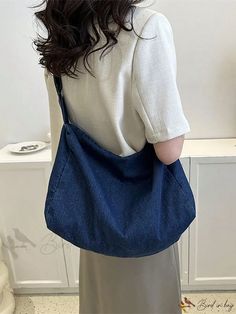 Bird in Bag - Multi-Purpose Denim Shoulder Tote Bag with Large Capacity for Work, Commuting, and More Blue Minimalist, Large Hobo Bag, Denim Bag, Shoulder Tote Bag, Bird In Bag, Shoulder Tote, Casual Bags, Hobo Bag, Color Blue