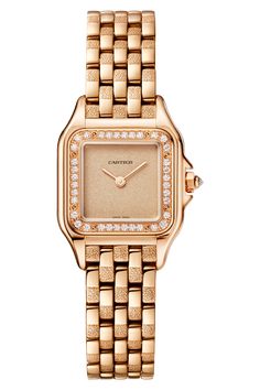 Panther Watch, Cartier Panthere, Womens Watches Luxury, Cartier Watch, Cartier Love, Yellow Gold Bracelet, Gold Case, Girly Jewelry, Bezel Diamond