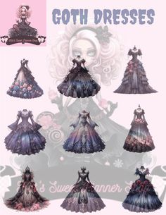 This is my Goth Dresses Sticker Sheet. They are made to order and you can select what size sheet you want. Fairy Grunge Dress For Costume Party, Black Witchy Dress For Fantasy Events, Gothic Dresses For Halloween Fantasy Events, Purple Fantasy Costume Party Dress, Black Gothic Dress For Fantasy Events, Purple Fantasy Dress For Costume Party, Fantasy Style Purple Dress For Costume Party, Black Fantasy Dresses For Fantasy Events, Fitted Black Dress For Fantasy Events