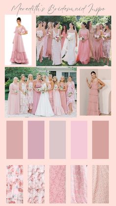 the bridesmaid's pink and white wedding party is featured in this color palette