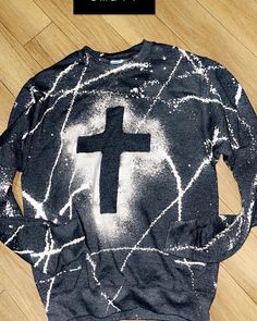 Cross bleach dye crewneck sweatshirt Bleach Dye, Crewneck Sweater, Crew Neck Sweater, Crewneck Sweatshirt, Sweat Shirt, Gender Neutral, Crew Neck Sweatshirt, Bleach, Art Collection