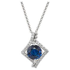 Blue Sapphire Diamond Pendant, Blue Sapphire Pendant, White Gold Chain, Blue Sapphire Diamond, Contemporary Pendant, Sapphire Pendant, Pendant With Chain, Heart Pendant Diamond, Everyday Outfit