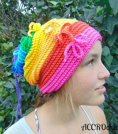 Pride Crochet, Slouchy Hat Crochet Pattern, Rainbow Hats, Cowl Crochet, Crochet Kids Hats, Crochet Hat Free, Crochet Hats Free Pattern, Rainbow Crochet, Scarf Crochet Pattern