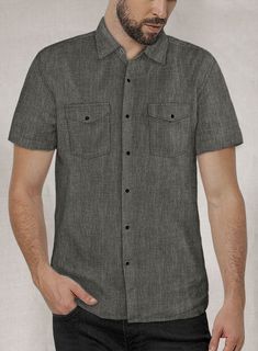 Hot weather? Keep yourself cool without missing a style step with our European Anchor Gray Linen Western Style Shirt. 
 
 Cut from 100% linen, the shirt characterizes a soft, comforting texture and is breathable, made to a tailored fit; it's delivered in a neutral tone that'll look great when worn. 
 
  Fabric: 100% Linen  Color Family: Gray  Buttons: Black Snap  Pocket Style: Flap   
 Made according to your measurements for the special you. 
 
 Pamper yourself, get this shirt made exclusively f Casual Fitted Shirt With Casual Collar, Casual Gray Top With Spread Collar, Spring Linen Tops With Welt Pockets, Gray Button-up Casual Shirt, Gray Casual Button-up Shirt, Casual Gray Button-up Shirt, Cotton Short Sleeve Shirt With Casual Collar And Pockets, Cotton Short Sleeve Shirt With Pockets And Casual Collar, Cotton Tops With Roll-up Sleeves