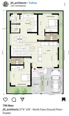 a floor plan for a house with two bedroom and an attached garage area on the second level