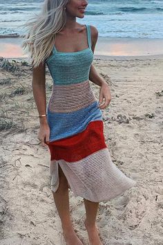 Sunrise Rainbow Striped Dress Elegant Bodycon Dress, Irregular Dress, Bodycon Dress Online, Sleeveless Dresses, Dress Sleeve Styles, Dress Crochet, Stripe Dress, Casual Stripes, Dress Cover