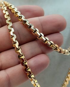 --- Crafted in GUARANTEED HIGH-QUALITY 18-Karat GOLD -- Pure Gold Material, Not Gold-Filled or Plated --- At a 6 millimeter thickness this chain is available in 20.75" to 24.75" lengths. 20.75 inches - 6 mm : 22.26 gr (grams weight) 22.75 inches - 6 mm : 25.99 gr 24.75 inches - 6 mm : 28.28 gr Closure: Lobster Claw ( Strong and Durable ) Chain style: 18K Gold Box Chain  * A gold Box chain necklace is an accessory that instantly takes your style to the next level; Wear it all day, Everyday. it's Luxury Gold Plated Box Chain Necklaces, Mens Gold Chain Necklace, Gold Pendants For Men, Gold Necklace For Men, Real Gold Chains, Chain For Men, Box Chain Necklace, Black Beaded Jewelry, Gold Chains For Men