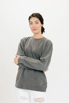 An oversized style, this cotton sweatshirt gets better with every wash. Created as a year-round closet staple, this piece easily packs in your travel bag for that surprising chilly night on vacation, or for a day of errands back home. We think you'll live in it!∙ Oversized, loose fit∙ Mid-weight, ultra-soft cotton and fleece∙ Crew neck with 1-inch ribbing at neck, 2.5-inch ribbing at cuffs and waist∙ Preshrunk. Due to pigment dye, machine wash with dark colors only. Tumble dry low For our oversi Comfy Crew Neck Everyday Sweater, Comfy Crew Neck Sweater For Everyday, Cozy Washed Relaxed Fit Sweatshirt, Relaxed Fit Crew Neck Sweatshirt For Everyday, Winter Loungewear Washed Black Sweatshirt, Basic Cozy Fit Sweatshirt For Everyday, Everyday Relaxed Fit Crew Neck Sweatshirt, Oversized Washed Black Sweatshirt For Loungewear, Everyday Soft-washed Relaxed Fit Sweater