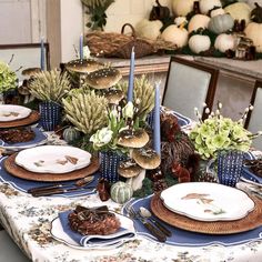 Royal Blue Embroidered Dining Placemats and Napkins Set - MAIA HOMES Mrs Alice, Blue Placemats, Starter Plates, Liberty Blue, Blue Napkins, Autumn Table, Mushroom Decor, Hamptons House, Blue Candles