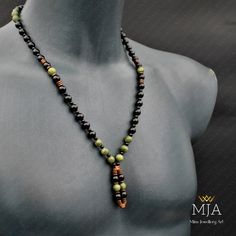 Jade Necklace, Black Onyx bead Necklace, Handmade Jade, And Onyx Yoga Necklace, Good Luck Jewelry, Copper Hematite Stone Summer Necklace - The Necklace 24 Inc - Other designs www.etsy.com/shop/minejewelleryart The handmade necklace is made of a jade onyx hematite Pendant, 8 mm jade beads, 8,4 mm black onyx beads, copper hematite stone accessory, and black nylon cord, at the ends I used lobster claw. The products are custom-made and done of their kind. They can be differentiated at the minimum le Spiritual Black Jewelry With Polished Beads, Artisan Black Beaded Necklaces With Adjustable Fit, Black Necklaces With Round Natural Stones, Artisan Black Adjustable Beaded Necklaces, Adjustable Black Artisan Beaded Necklace, Artisan Black Adjustable Beaded Necklace, Black Onyx Necklace With Gemstone Beads, Traditional Black Beaded Necklace For Gifts, Black Polished Beads Necklace For Healing