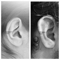 two pictures of the same ear with different lines on each side and one behind it