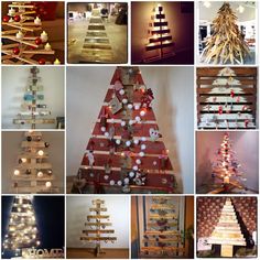 many different types of wooden christmas trees