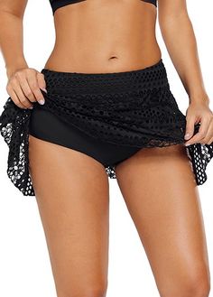 Pierced Mid Waist Black Swimwear Pantskirt | Rotita.com - USD $25.72 Very Short Dress, Tankini With Shorts, Color Skin, Swimsuit With Shorts, Rockabilly Dress, Sports Skirts, Black Swimwear, Crochet Skirt, Swim Skirt