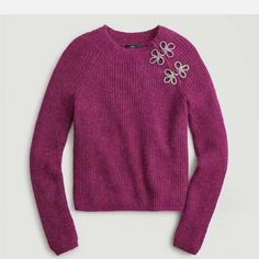 40% Polyamide 30% Acrylic 15% Wool New With Tags, Never Worn. Pretty And Vibrant Peony Color. Flattering Fit. Dark Peony, Beaded Sweater, Crew Clothing, Pink Dark, Purple Sweater, Jcrew Women, Ribbed Sweater, Western Outfits, Winter Style