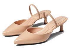 Anne Klein Iella - Women's Shoes : Nude : Pump up your fashion game with the sleek and sophisticated style of the Anne Klein Iella Heels. Glossy fabric upper. Man-made lining and insole. iFlex technology offers 90° flexibility for superior comfort and seamless movement. Slide-on style with a slingback strap. Pointed toe and kitten heel. Man-made outsole. Imported. Measurements: Heel Height: 2 in Weight: 7 oz Product measurements were taken using size 9, width M. Please note that measurements may