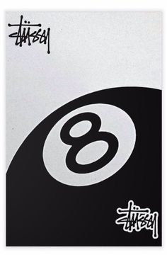 a black and white poster with the number eight on it