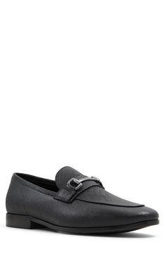 A sleek apron toe and glinting bit front a textured leather loafer that grounds you on contoured cushioning. Cushioned footbed with arch support Leather upper/textile lining/synthetic sole Imported Formal Textured Leather Loafers With Round Toe, Modern Synthetic Loafers For Formal Wear, Modern Synthetic Loafers For Formal Occasions, Formal Slip-on Synthetic Moccasins, Elegant Synthetic Loafers With Leather Sole, Formal Synthetic Moccasins, Elegant Synthetic Loafers With Removable Insole, Modern Formal Loafers With Cushioned Footbed, Elegant Plain Toe Synthetic Loafers