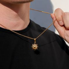 18k Gold Sun Pendant Necklace Mans Pendant Mens Necklace Mens Sun Star Pendant Waterproof Jewelry Gift for Man Boyfirnd Gift for Him - Etsy Mens Chain Designs, Mens Necklace Fashion, Gold Pendants For Men, Gold Necklace For Men, Gold Pendent, Jewelry Product Shots, Mens Necklace Pendant, Mens Silver Jewelry, Necklace Mens