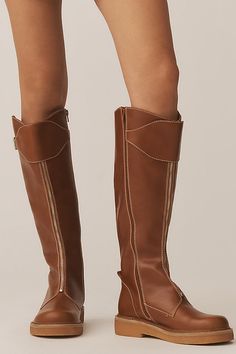 Leather upper Microsuede insole Rubber sole Side zip Imported | Cape Tall Boots by Kelsi Dagger Brooklyn in Brown, Women's, Size: 9.5, Leather/Rubber/Suede at Anthropologie Tall Brown Boots, 50 Fashion, Tall Boots, Side Zip, Rubber Sole, Brooklyn, Cape, Heel Height, Anthropologie