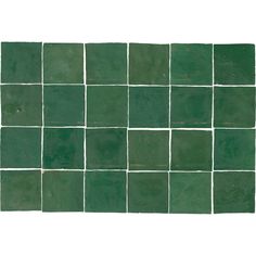 a green tile wall with white squares on the bottom and one square in the middle