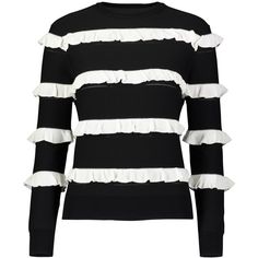 YAL NEW YORK Ruffle Striped top ($79) ❤ liked on Polyvore featuring tops, sweaters, black, frilly tops, flounce sweater, frill top, frilled top and multi stripe sweater Stripe Sweaters, Frilly Tops, Boyfriend Girlfriend Shirts, Sweaters Striped, Sweater Stripe, Frilly Top, Fashion Boards, Frill Top, Ruffle Trim Top