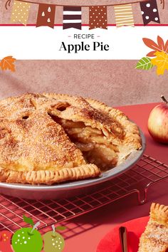 an apple pie is shown on a table