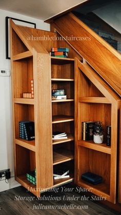 an open book shelf with books on it